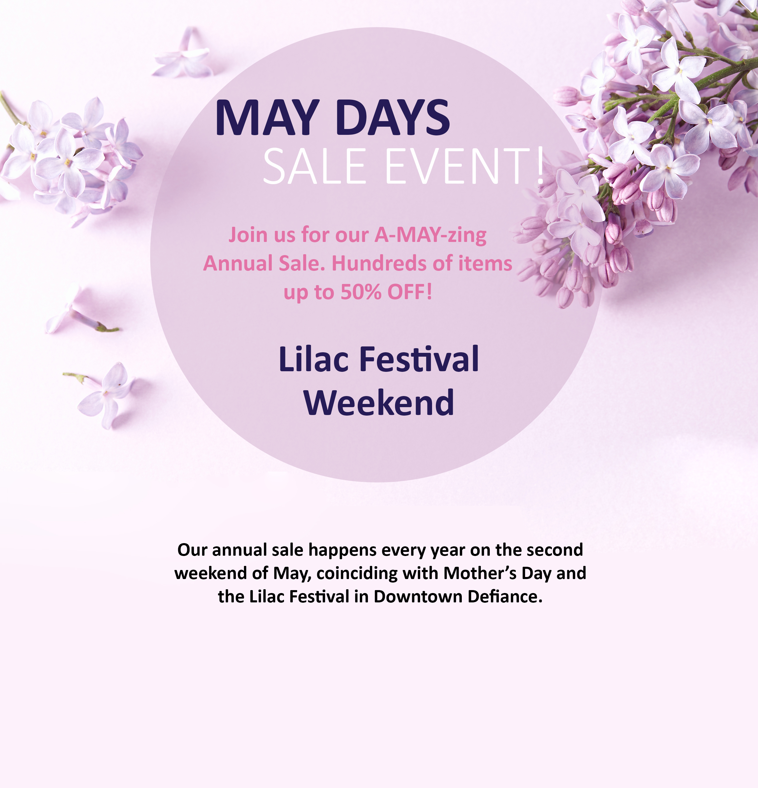 May Days Sale Event Lilac Festival Weekend